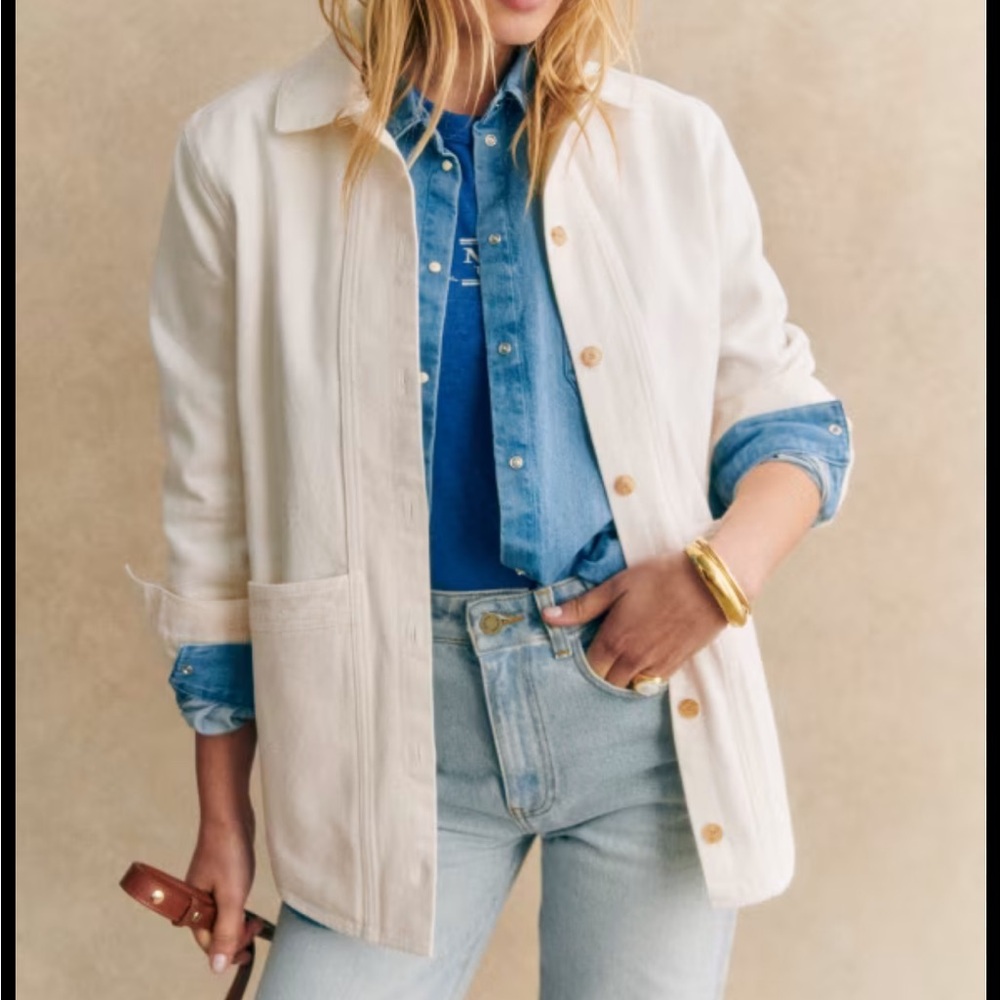 Sezane White Will Denim Jacket